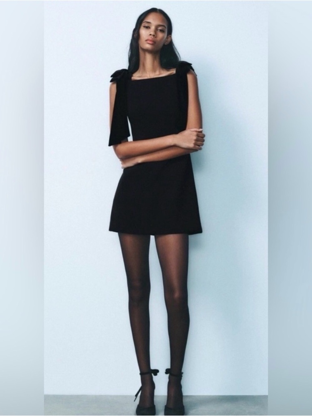 Zara Black Tie-Shoulder Mini Dress